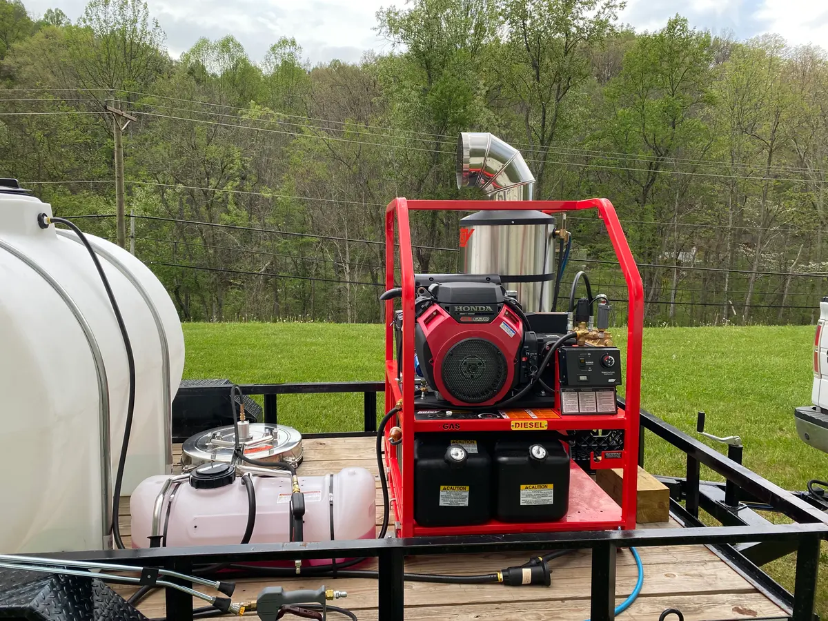Trailer-mounted pressure washing equipment used by 4 Seasons