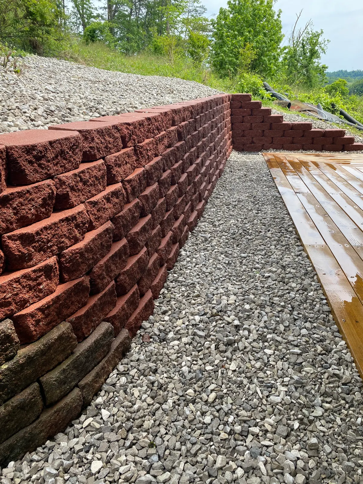 Detail view of completed retaining wall blocks