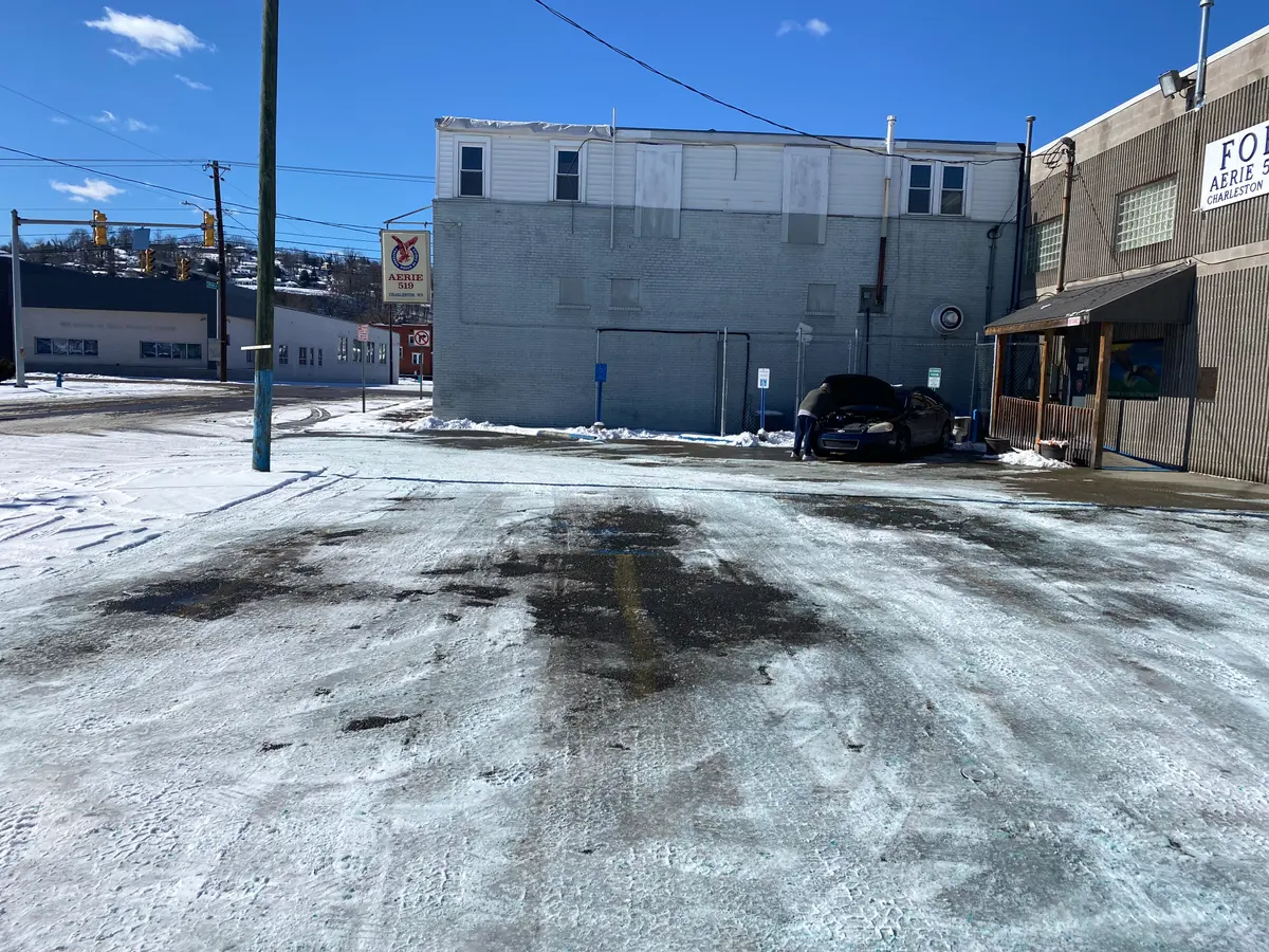 Commercial parking lot cleared after snow removal